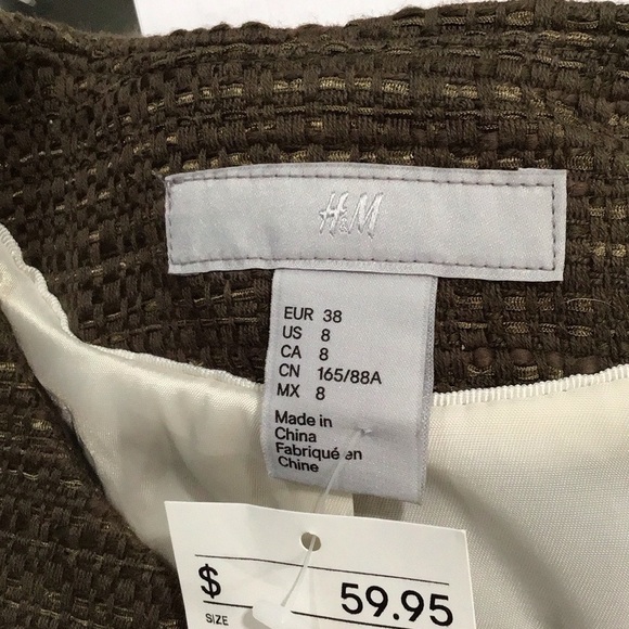 🆕H&M Olive Tweed Zip Front Top Blazer Long Sleeves Size S P2P 17” - Picture 11 of 12